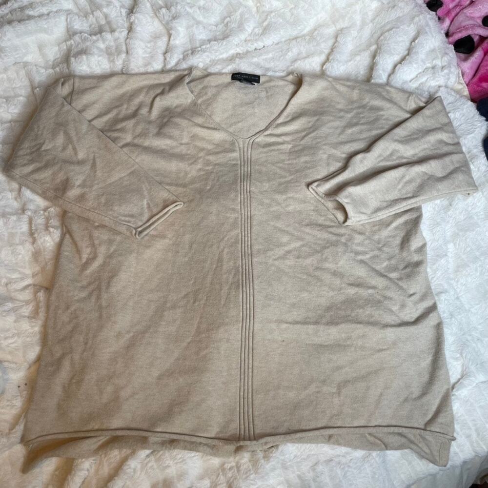 JOAN VASS Cream Sweater Knit‎ Pullover 3/4 Length Sleeve 2x Plus Size Top Blouse